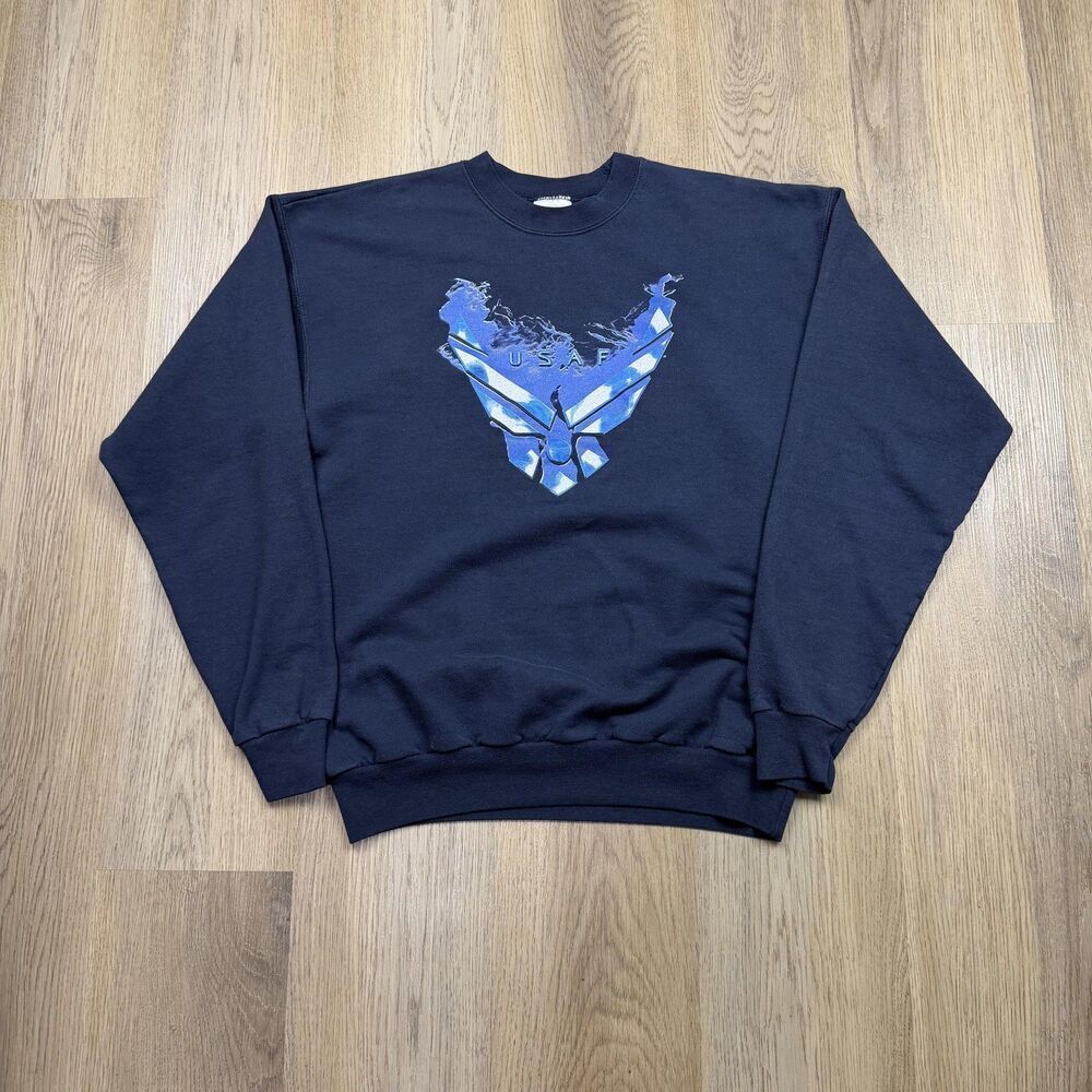 Vintage Sweatshirt Mens Medium Blue USAF Air Force Graphic Crewneck Pullover